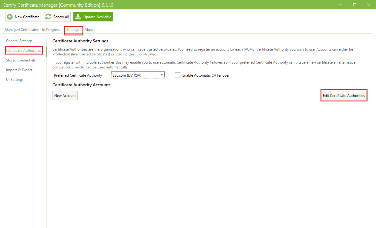 Edit Certificate Authorities